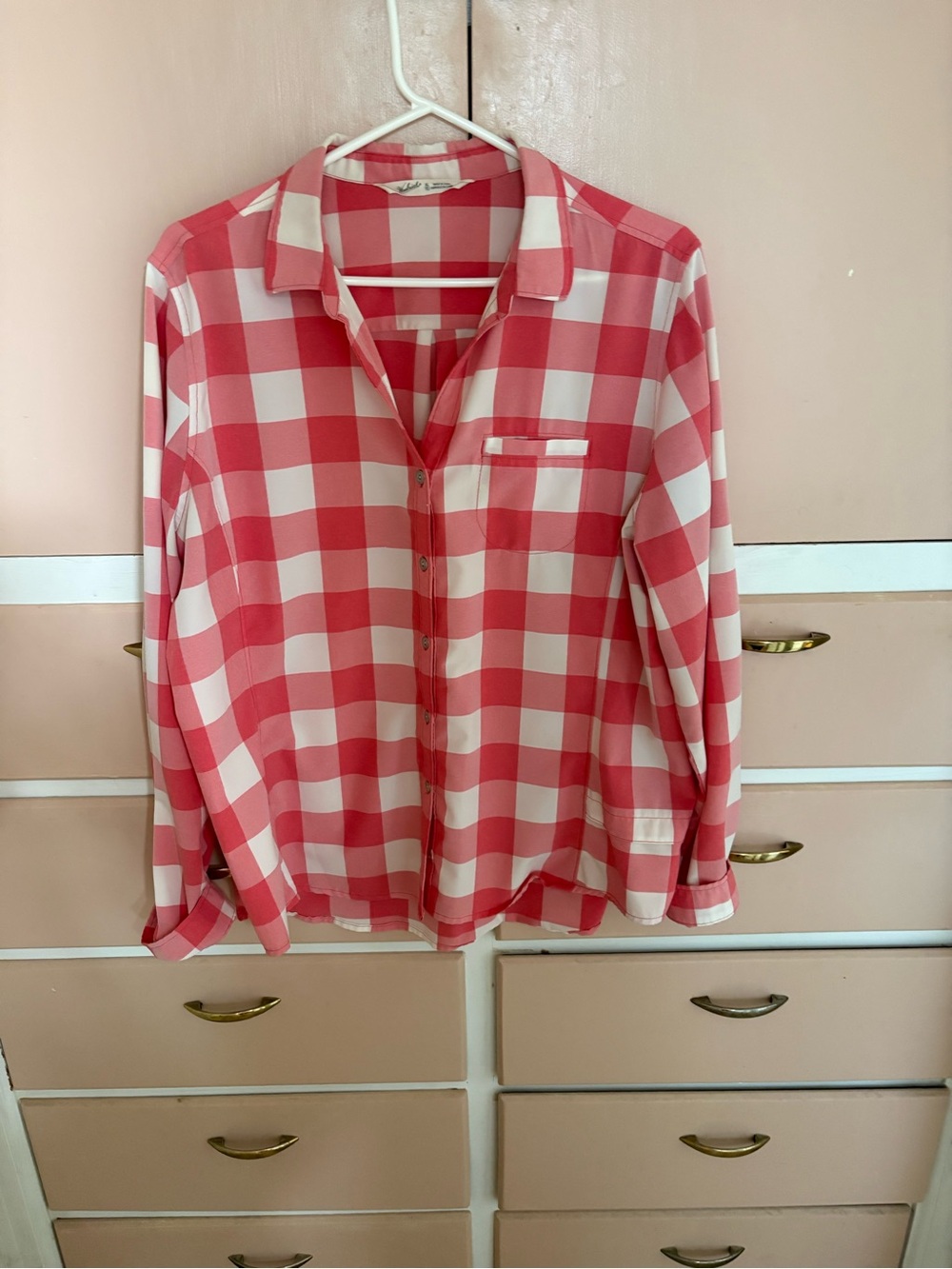 Woolrich Pink and White Buffalo Check Button-Down Shirt
